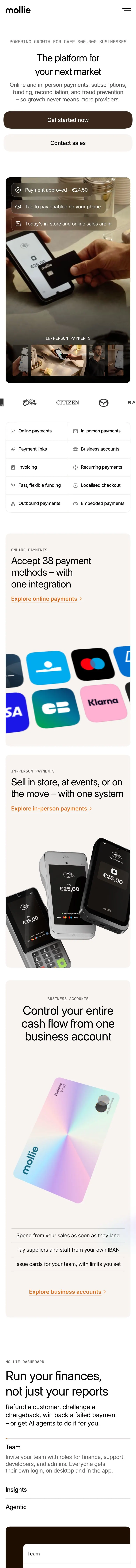 Mollie — Landing page