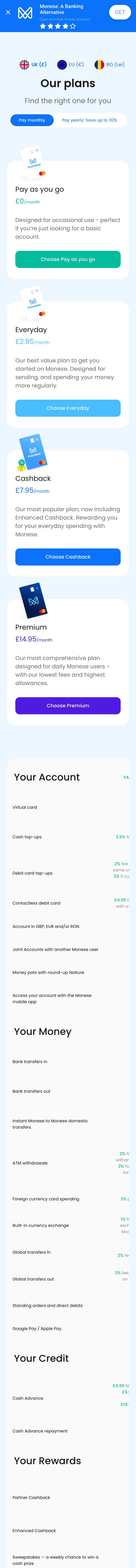 Monese — Pricing