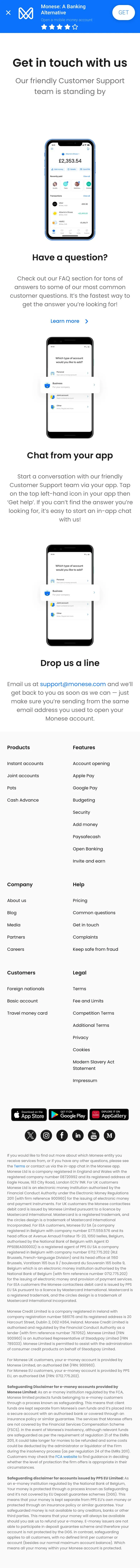 Monese — Contact