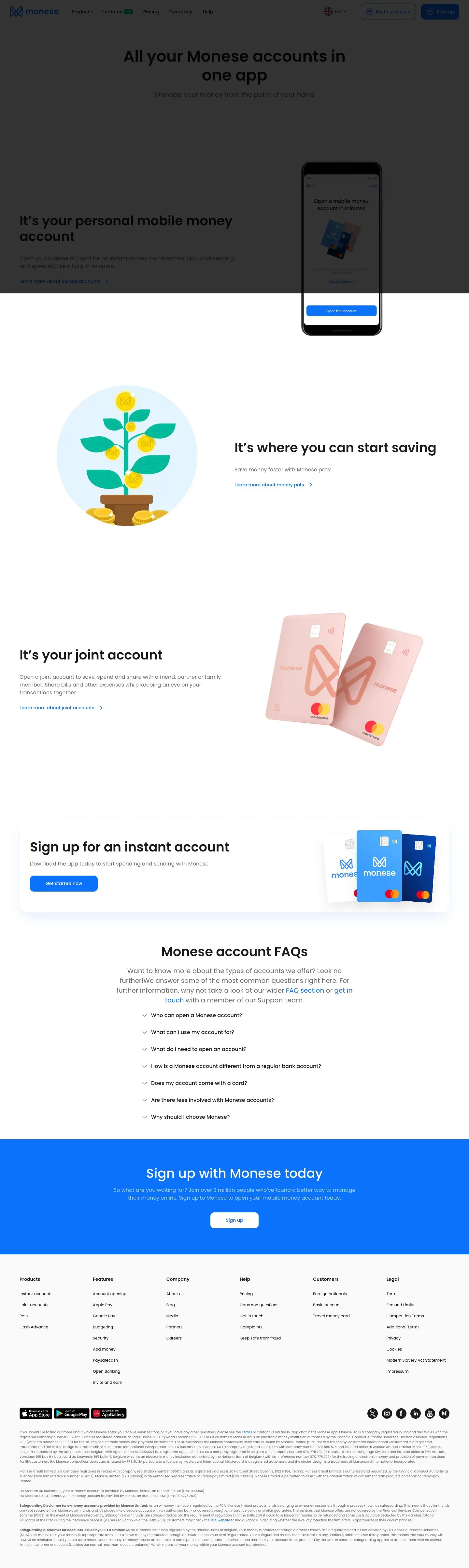 monese.com — Mahsulot