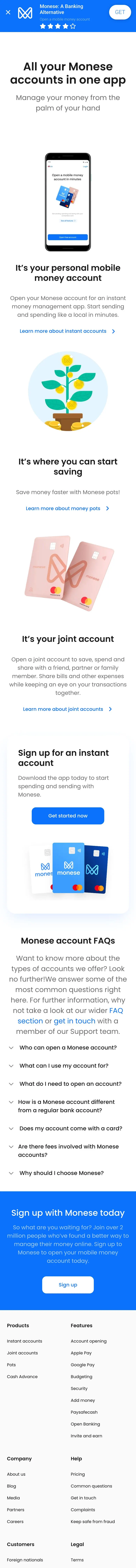 Monese — Landing page