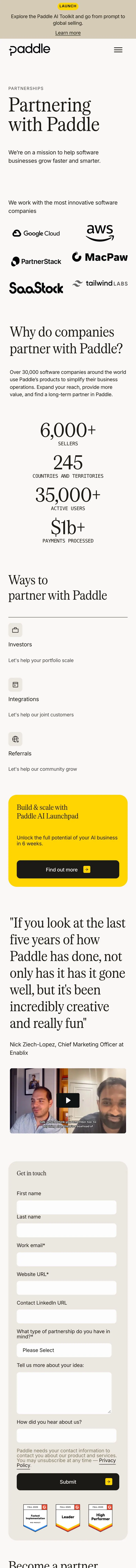 Paddle — Landing page