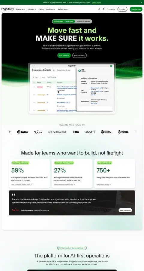 PagerDuty — Landing page