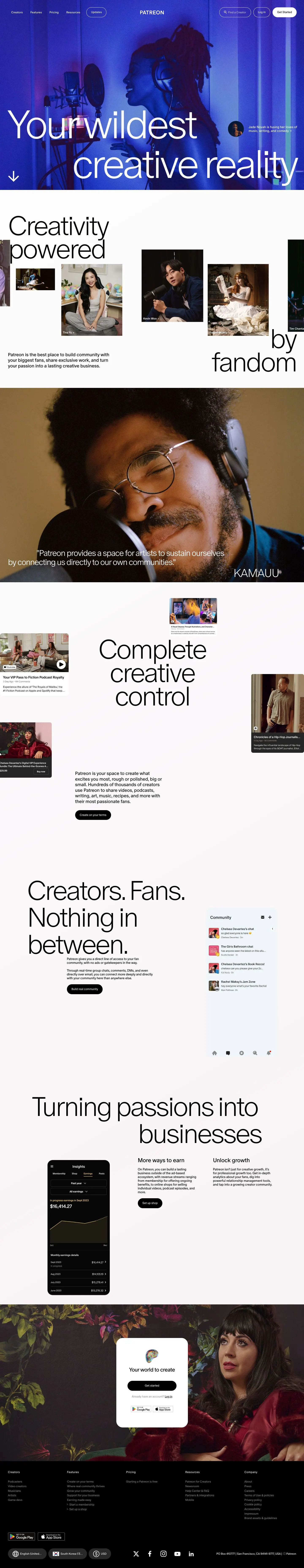 Patreon — Landing page