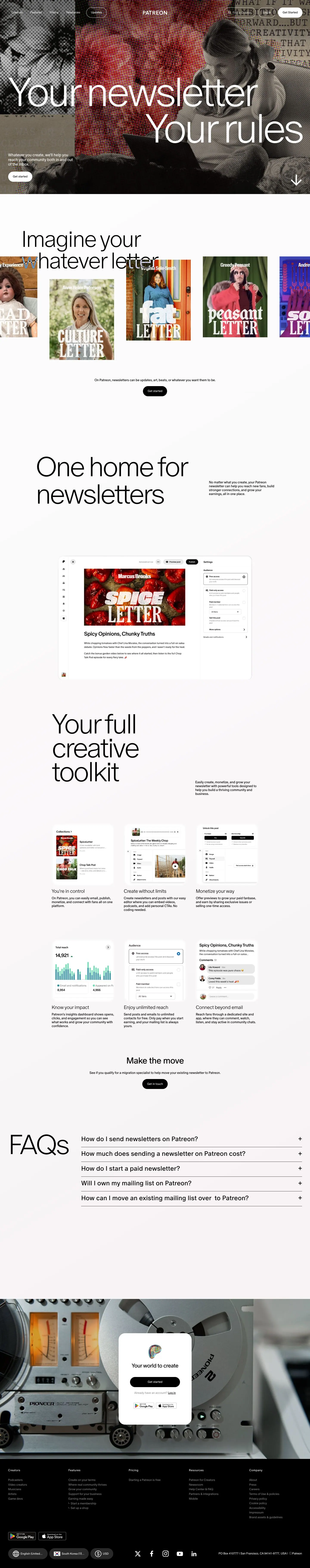 Patreon — Landing page