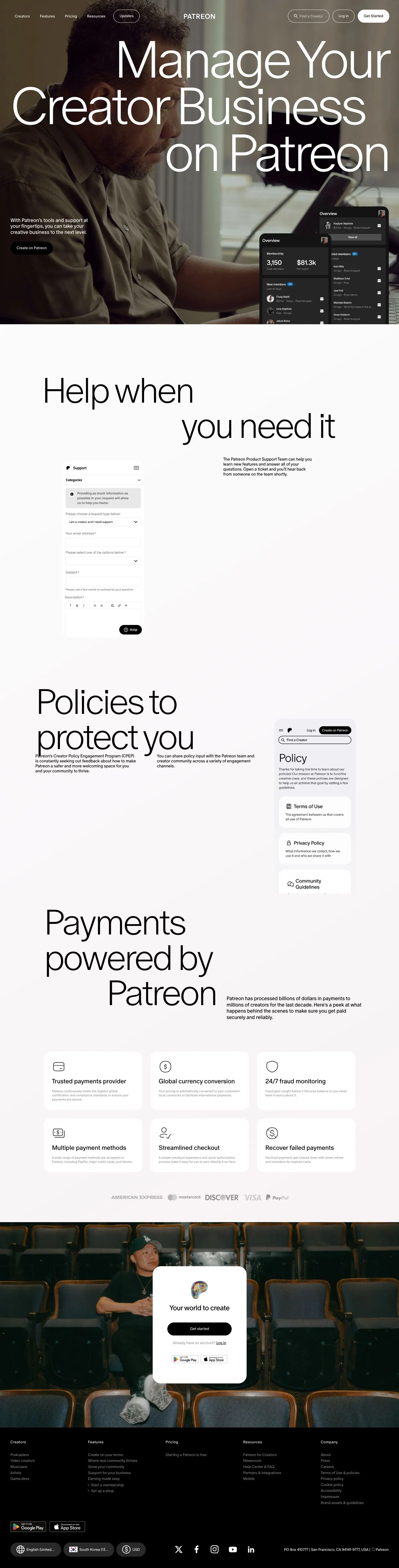 Patreon — Landing page