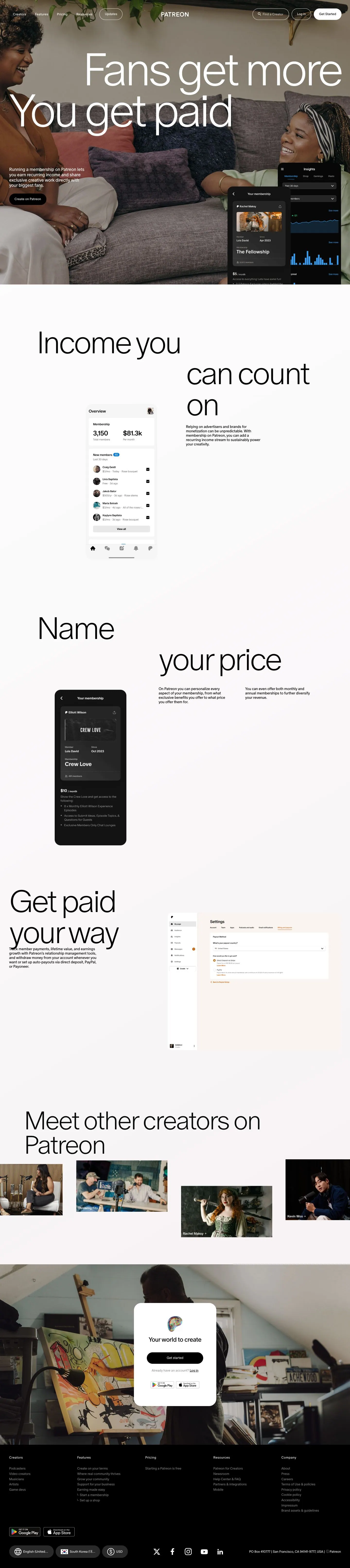 Patreon — Landing page