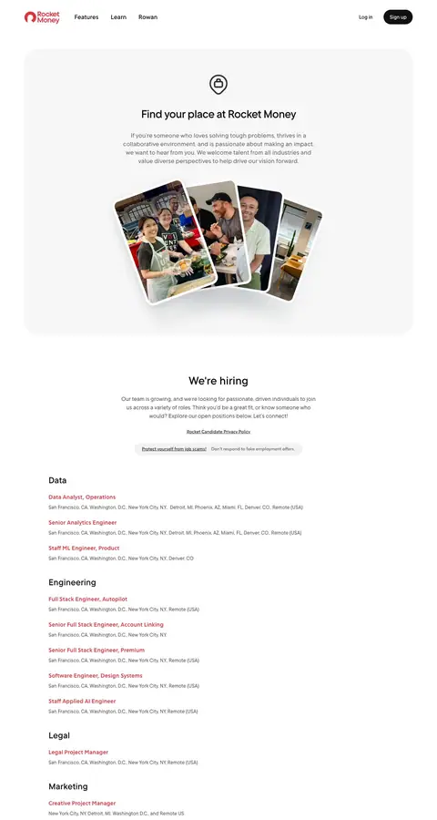 rocketmoney.com — Vakansiyalar