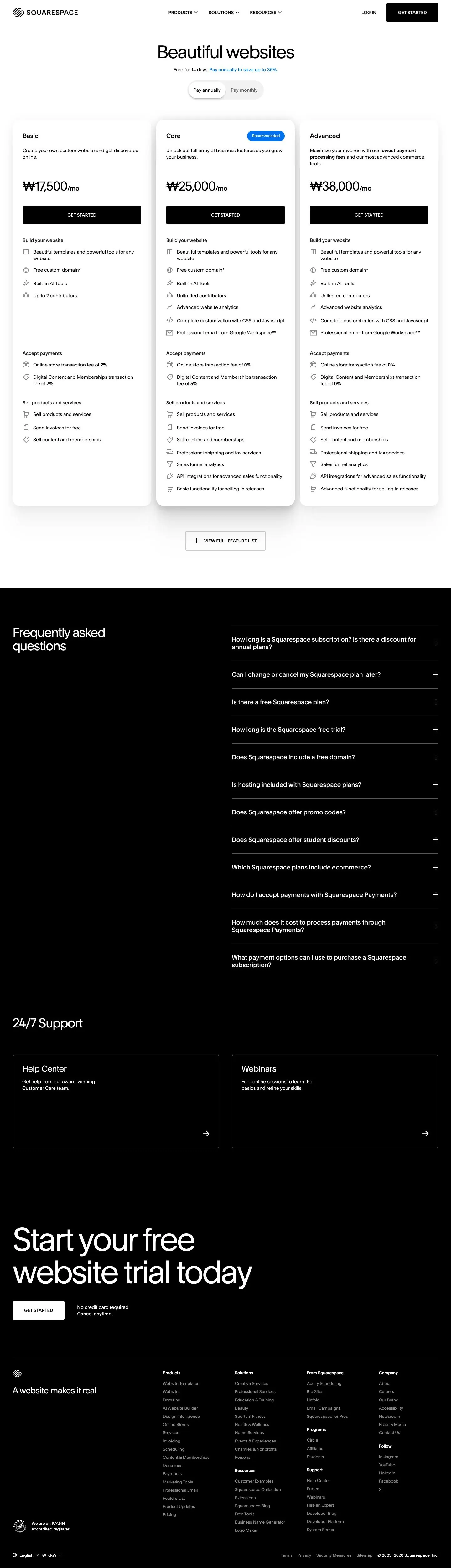 Squarespace — Pricing