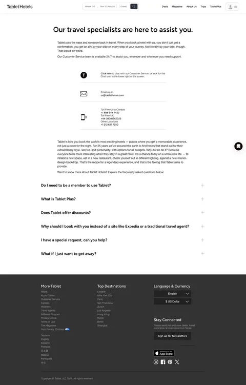 tablethotels.com — Yordam va FAQ