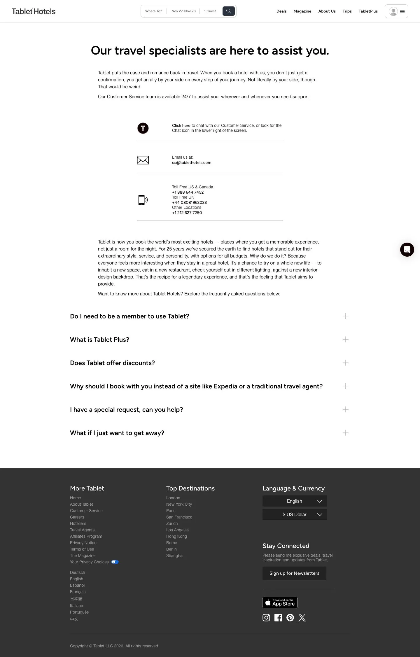 tablethotels.com — Yordam va FAQ