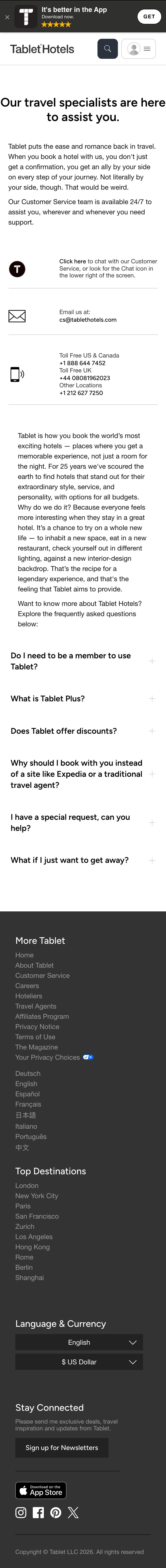 tablethotels.com — Help & FAQ
