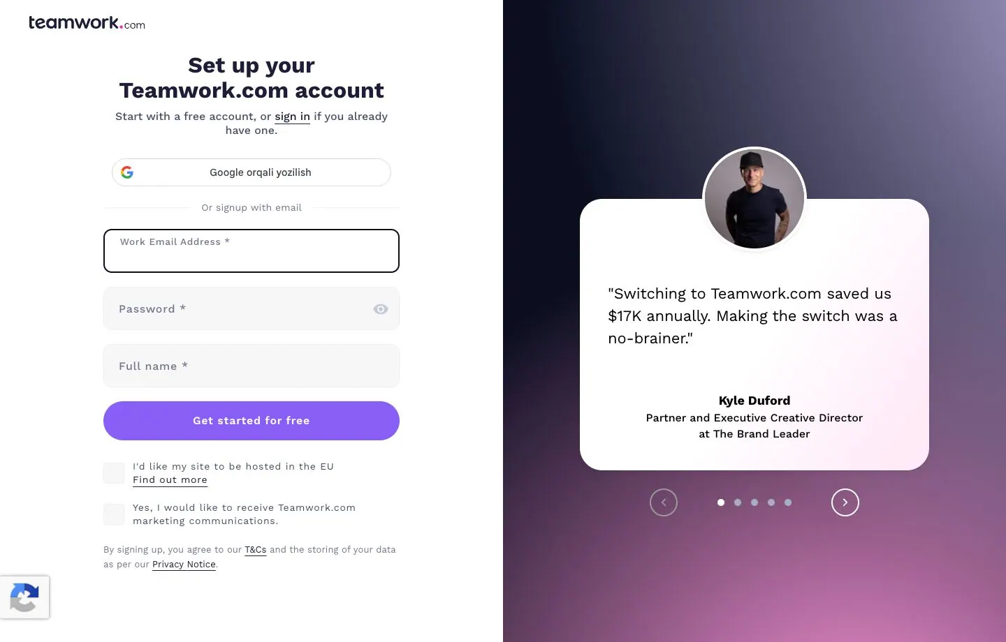 Teamwork.com — Sign up
