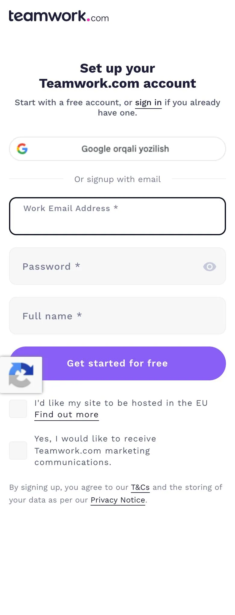 Teamwork.com — Sign up