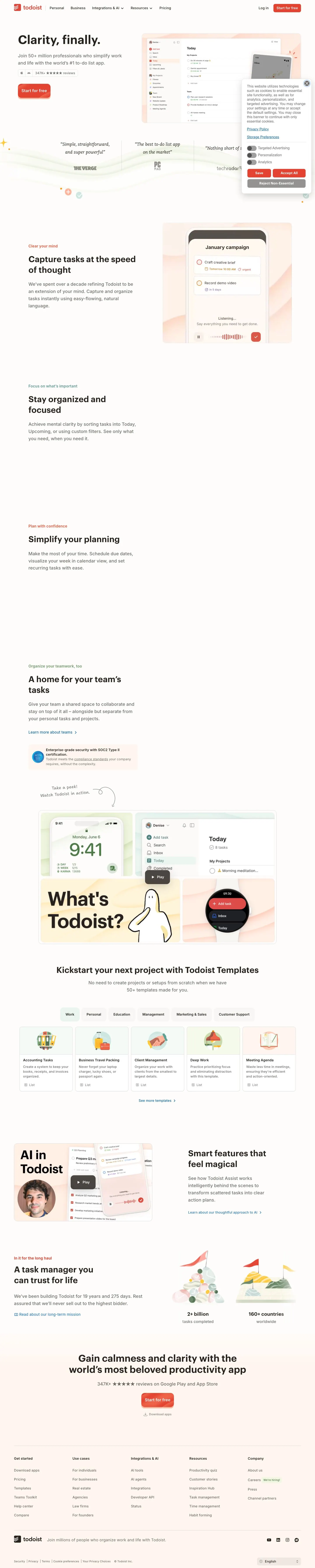 Todoist — Bosh sahifa