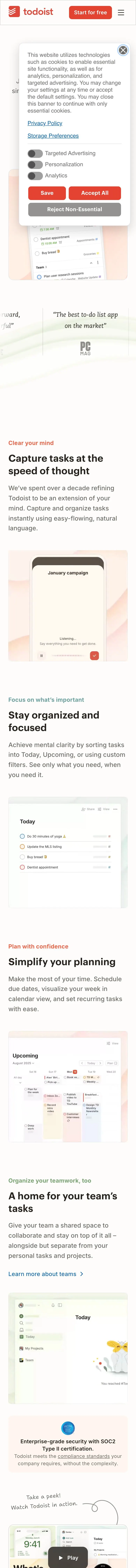 Todoist — Bosh sahifa