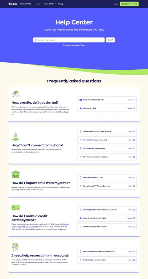 ynab.com — Yordam va FAQ