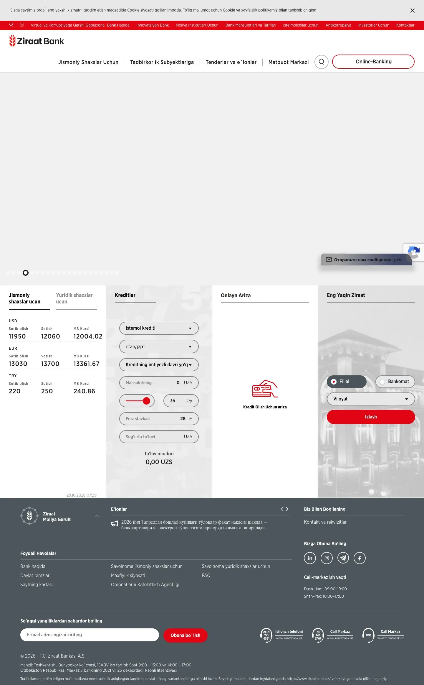 ziraatbank.uz — Bosh sahifa